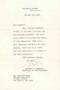 1947 LETTER FROM WHITE HOUSE