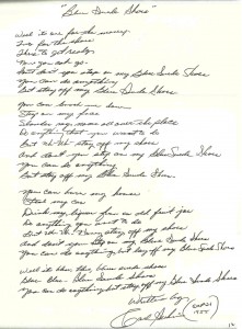 CARL PERKINS BLUE SUEDE SHOES HANDWRITTEN LYRICS