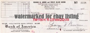 George Burns 1942 personal bank check George Burns 1942 personal bank check