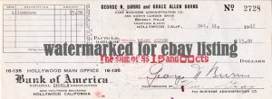 George Burns 1942 personal bank check