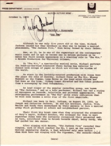 MICHAEL JACKSON SIGNED PRESS RELEASE